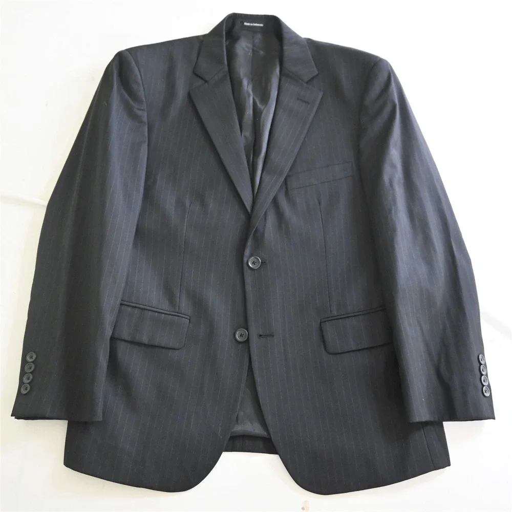 Pronto Uomo Platinum 40S 33x29 Black Striped 100% Wool Mens Jacket Pants‎ Suit